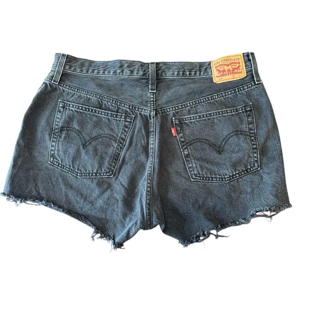 Levis 501 Shorts Women's Size 33 Denim Cut Off High Rise Black Wash Distressed